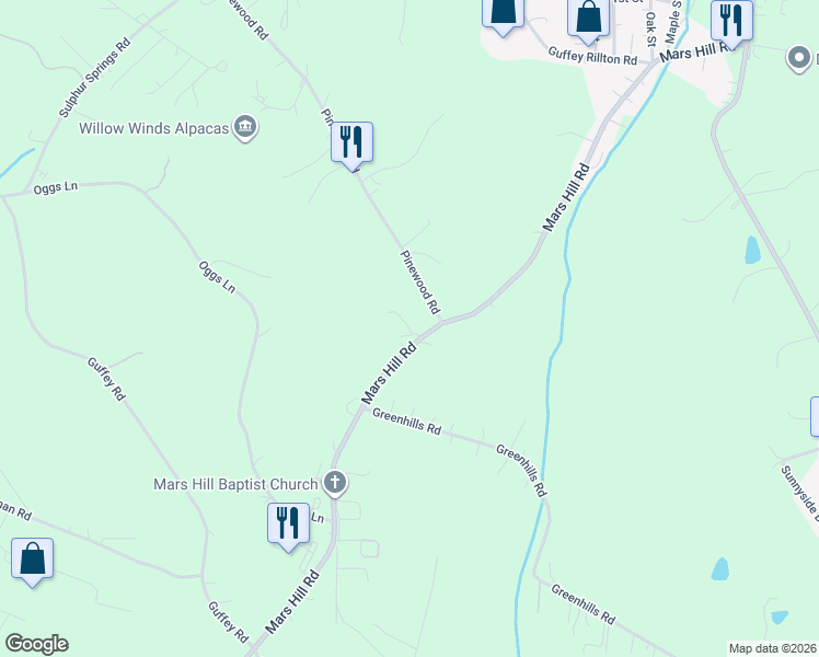 map of restaurants, bars, coffee shops, grocery stores, and more near 2387 Mars Hill Road in Irwin