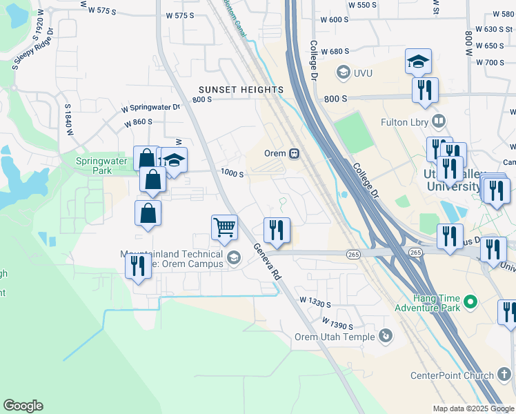 map of restaurants, bars, coffee shops, grocery stores, and more near 1051 South Geneva Road in Orem