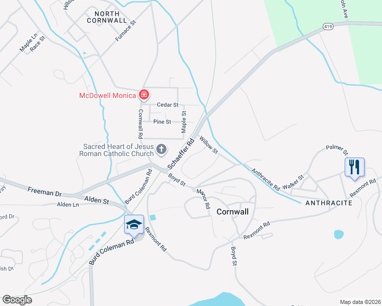 map of restaurants, bars, coffee shops, grocery stores, and more near 120 Forge Drive in Lebanon