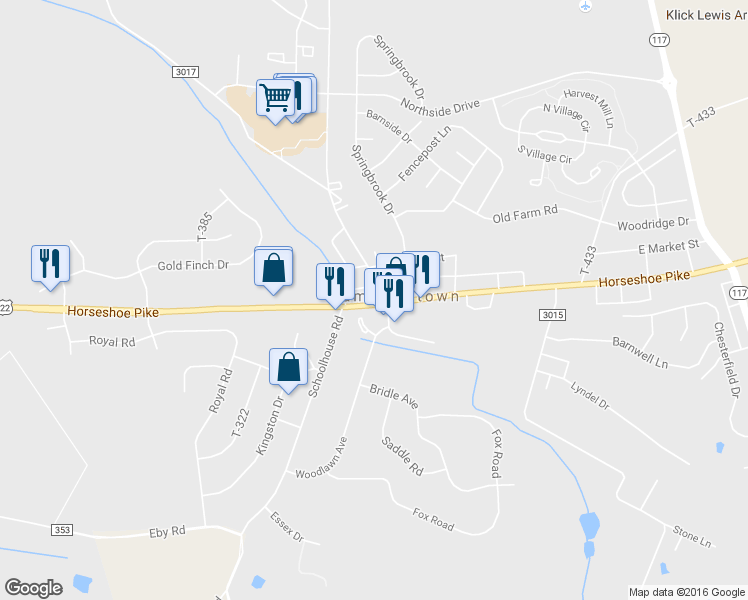 map of restaurants, bars, coffee shops, grocery stores, and more near 2875 Horseshoe Pike in Palmyra
