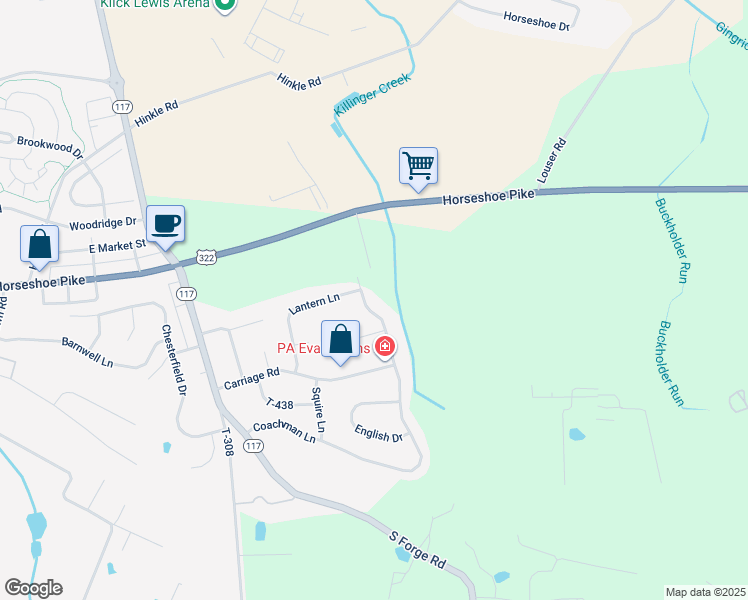 map of restaurants, bars, coffee shops, grocery stores, and more near 676 Coachman Lane in Palmyra