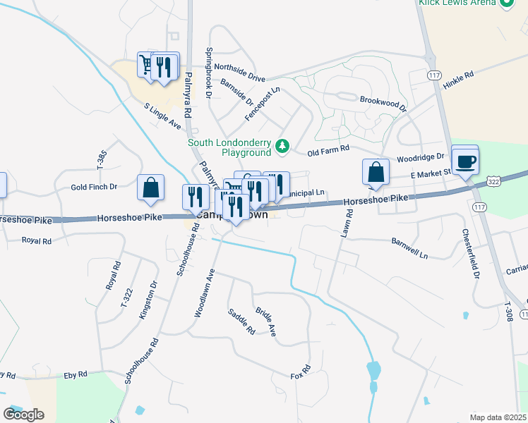 map of restaurants, bars, coffee shops, grocery stores, and more near 36 Laundry Ln in Palmyra