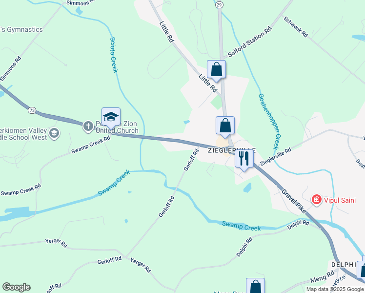 map of restaurants, bars, coffee shops, grocery stores, and more near 106 Big Road in Zieglerville