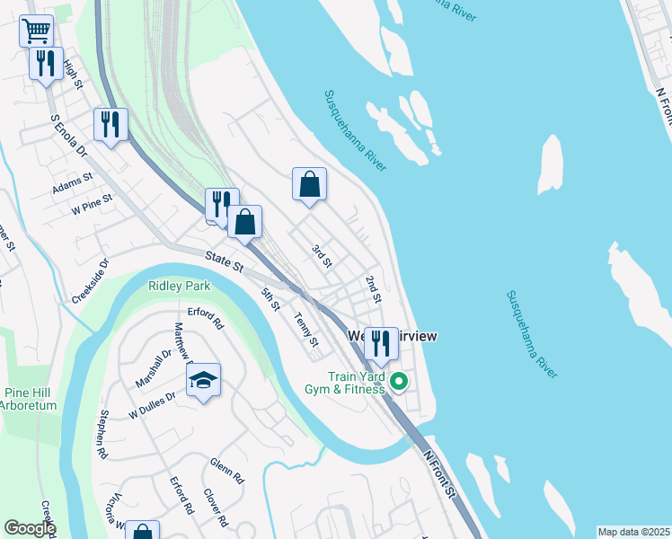 map of restaurants, bars, coffee shops, grocery stores, and more near 3rd Street in Enola
