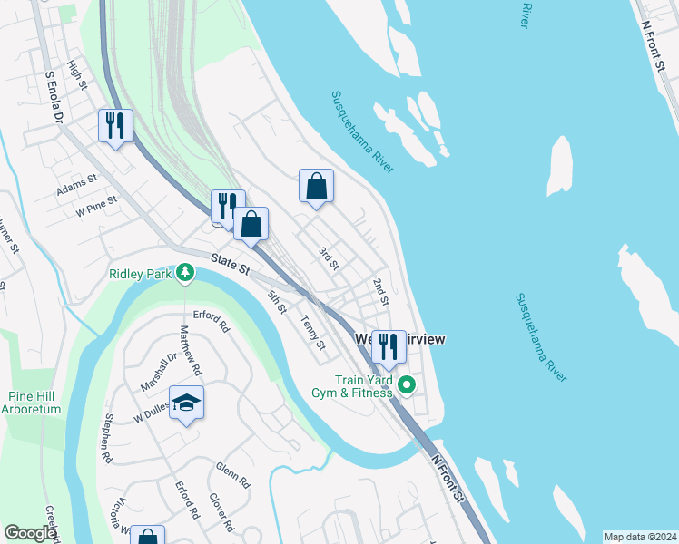 map of restaurants, bars, coffee shops, grocery stores, and more near 3rd Street in Enola