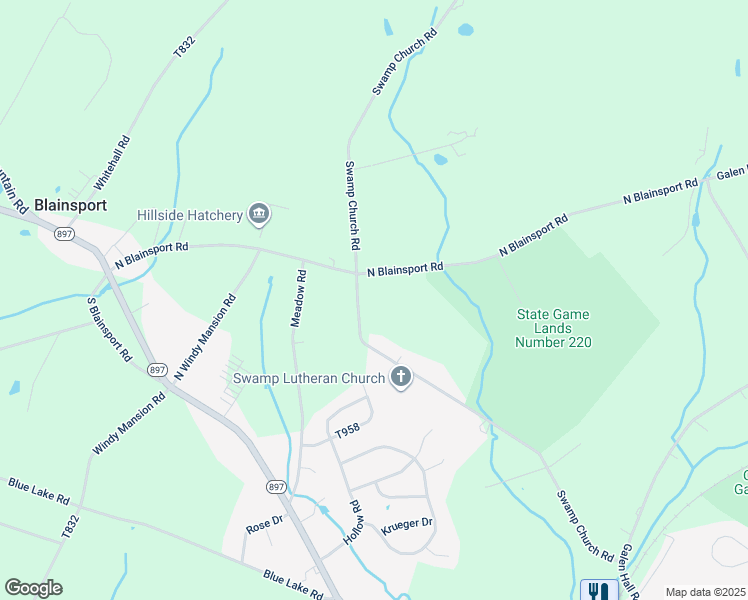 map of restaurants, bars, coffee shops, grocery stores, and more near 390 Swamp Church Road in Reinholds