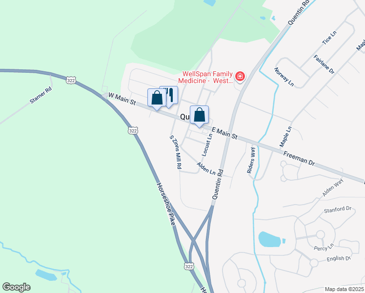 map of restaurants, bars, coffee shops, grocery stores, and more near 102 South Lebanon Street in Lebanon