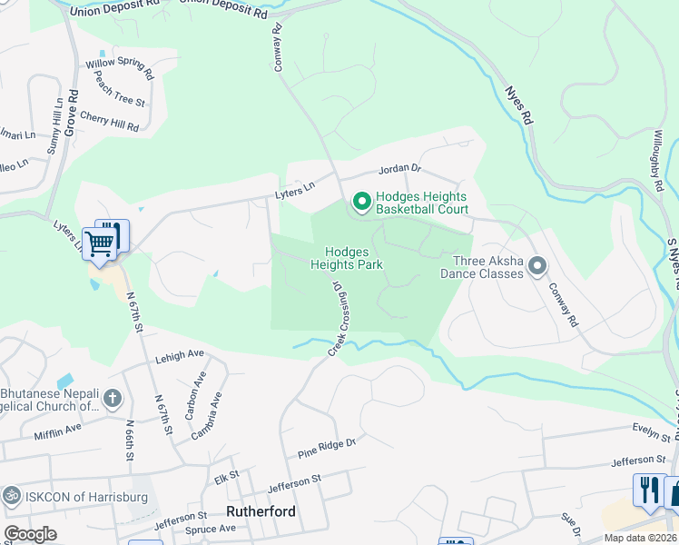 map of restaurants, bars, coffee shops, grocery stores, and more near 7059 Creek Crossing Drive in Harrisburg