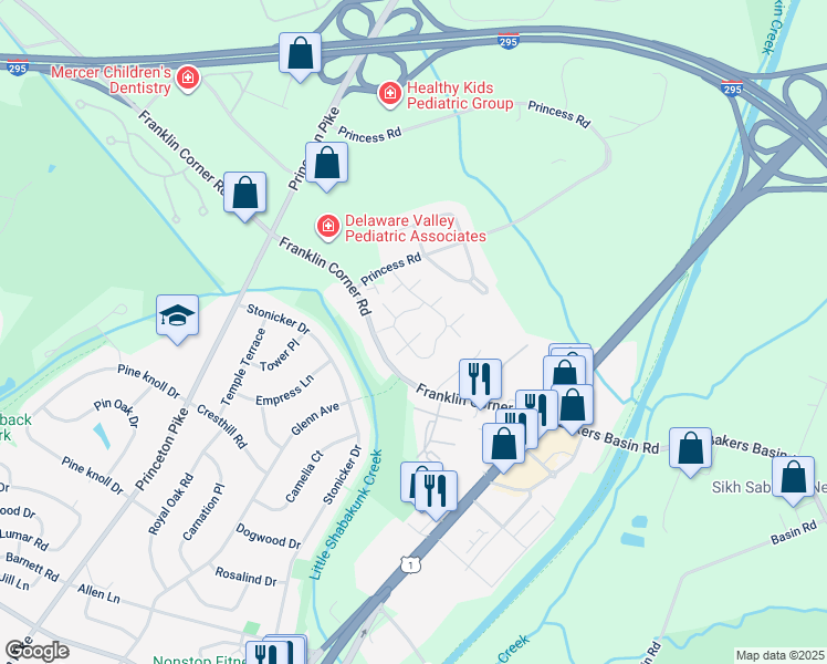 map of restaurants, bars, coffee shops, grocery stores, and more near 804 Eagles Chase Drive in Trenton