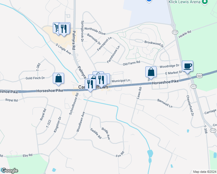 map of restaurants, bars, coffee shops, grocery stores, and more near 2821 Hershey Road in Elizabethtown