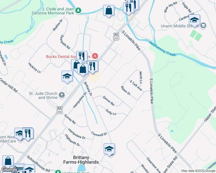 map of restaurants, bars, coffee shops, grocery stores, and more near 100 New Jersey Avenue in Chalfont