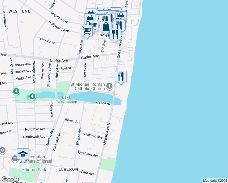 map of restaurants, bars, coffee shops, grocery stores, and more near 800 Ocean Avenue in Long Branch