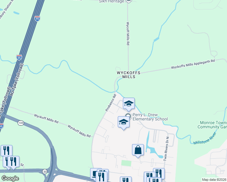 map of restaurants, bars, coffee shops, grocery stores, and more near 30 Probasco Road in Hightstown