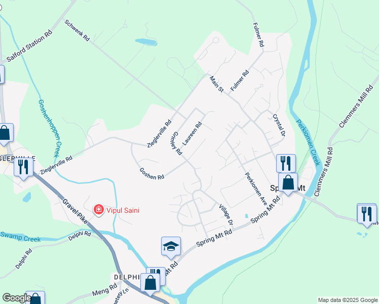 map of restaurants, bars, coffee shops, grocery stores, and more near 210 Goshen Road in Schwenksville