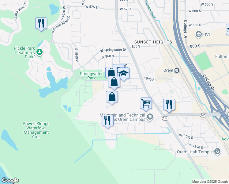 map of restaurants, bars, coffee shops, grocery stores, and more near 1053 South 1675 West in Vineyard