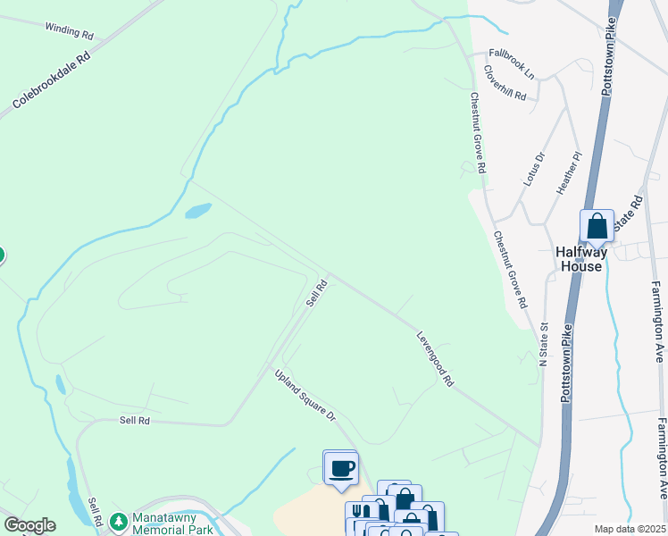 map of restaurants, bars, coffee shops, grocery stores, and more near 1100 Levengood Road in Pottstown