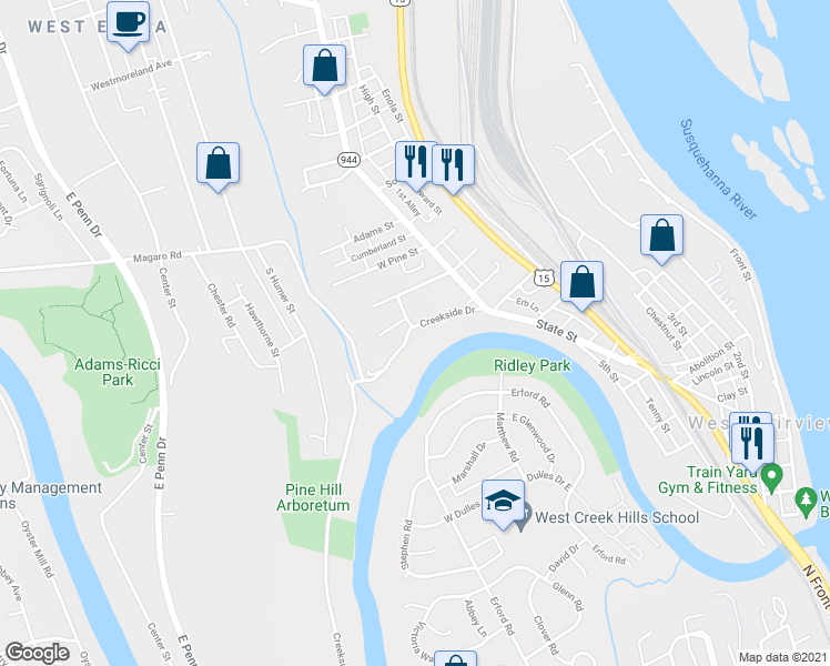 map of restaurants, bars, coffee shops, grocery stores, and more near 30 Creekside Drive in Enola