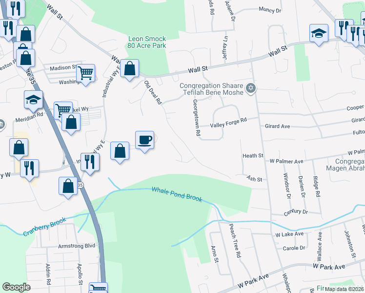 map of restaurants, bars, coffee shops, grocery stores, and more near 354 Old Deal Road in Eatontown