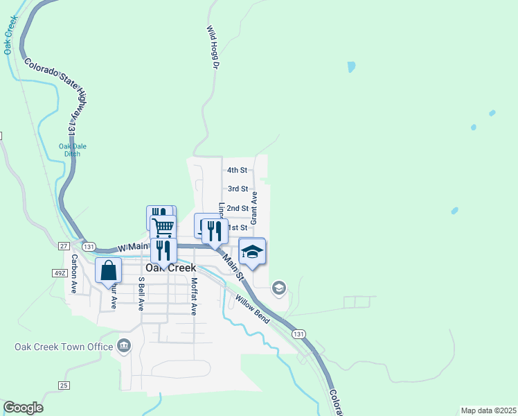 map of restaurants, bars, coffee shops, grocery stores, and more near 300 Grant Avenue in Oak Creek