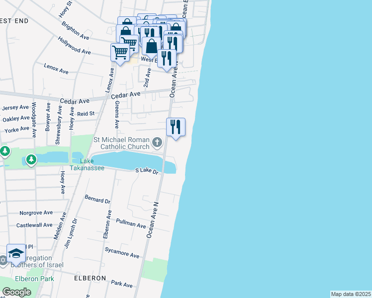 map of restaurants, bars, coffee shops, grocery stores, and more near 801 Ocean Avenue in Long Branch