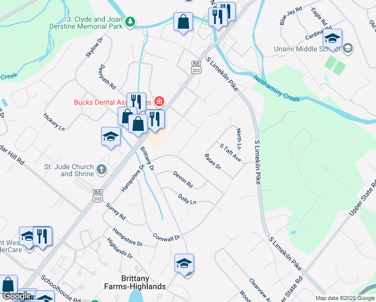 map of restaurants, bars, coffee shops, grocery stores, and more near 222 New Jersey Avenue in Chalfont