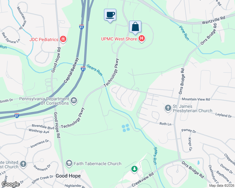 map of restaurants, bars, coffee shops, grocery stores, and more near 1280 Hunters Ridge Drive in Cumberland County