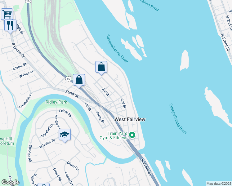 map of restaurants, bars, coffee shops, grocery stores, and more near 2nd Street in Enola