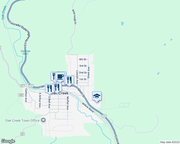 map of restaurants, bars, coffee shops, grocery stores, and more near 300 Grant Avenue in Oak Creek