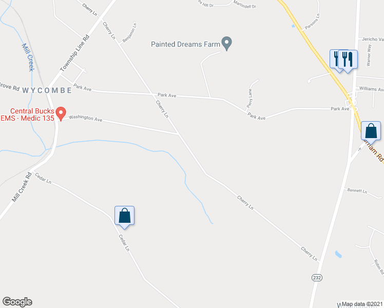 map of restaurants, bars, coffee shops, grocery stores, and more near Cherry Lane in Newtown