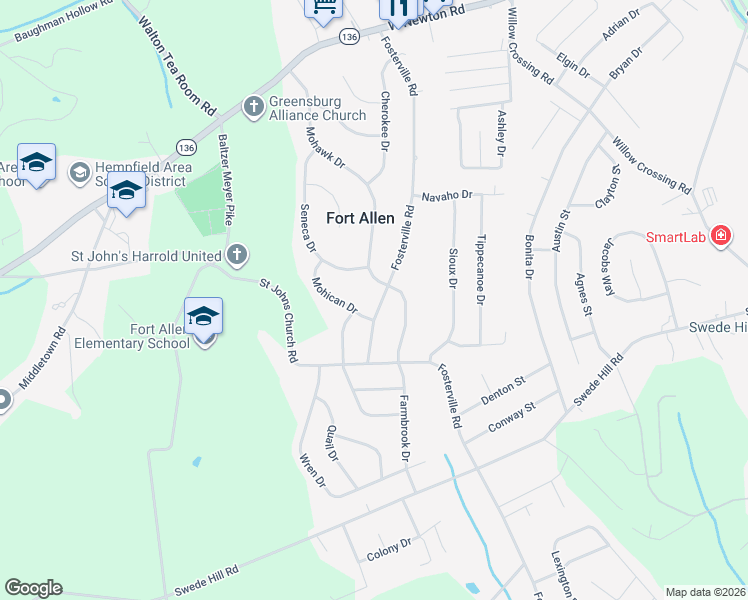map of restaurants, bars, coffee shops, grocery stores, and more near 104 Fosterville Rd in Greensburg