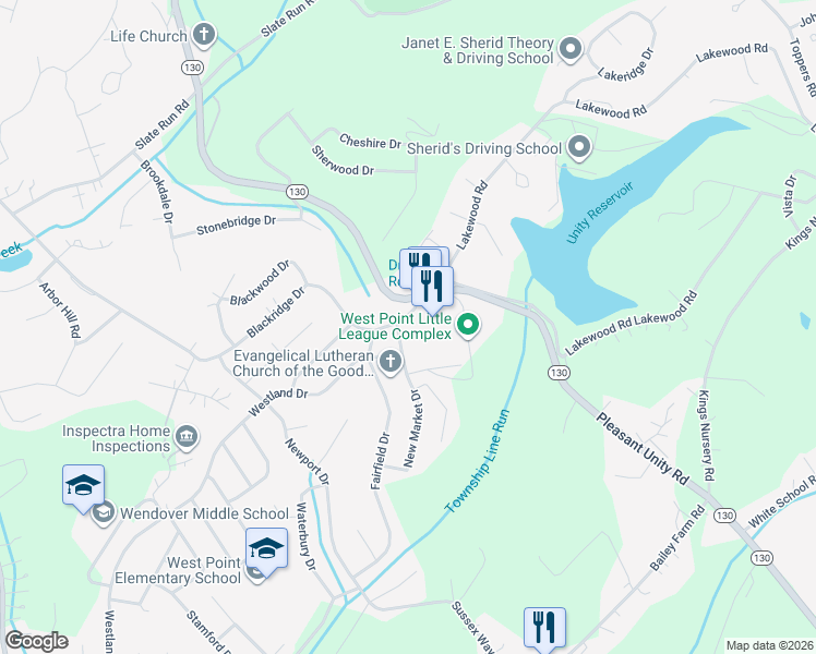 map of restaurants, bars, coffee shops, grocery stores, and more near 110 West Point Drive in Greensburg