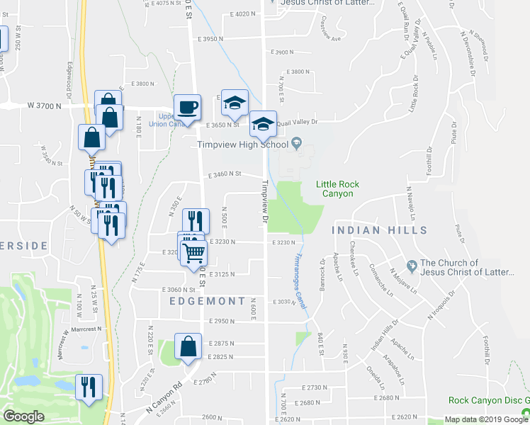 map of restaurants, bars, coffee shops, grocery stores, and more near 648 East 3330 North in Provo