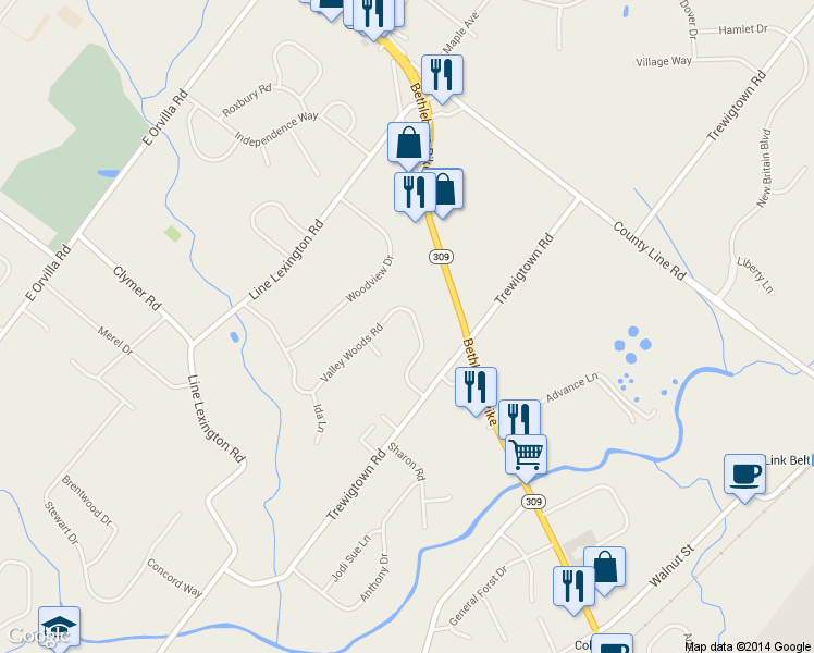 map of restaurants, bars, coffee shops, grocery stores, and more near 2843 Valley Woods Rd in Hatfield