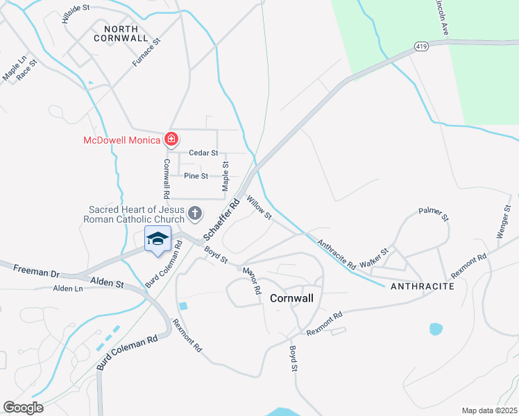 map of restaurants, bars, coffee shops, grocery stores, and more near 5 Willow Street in Cornwall