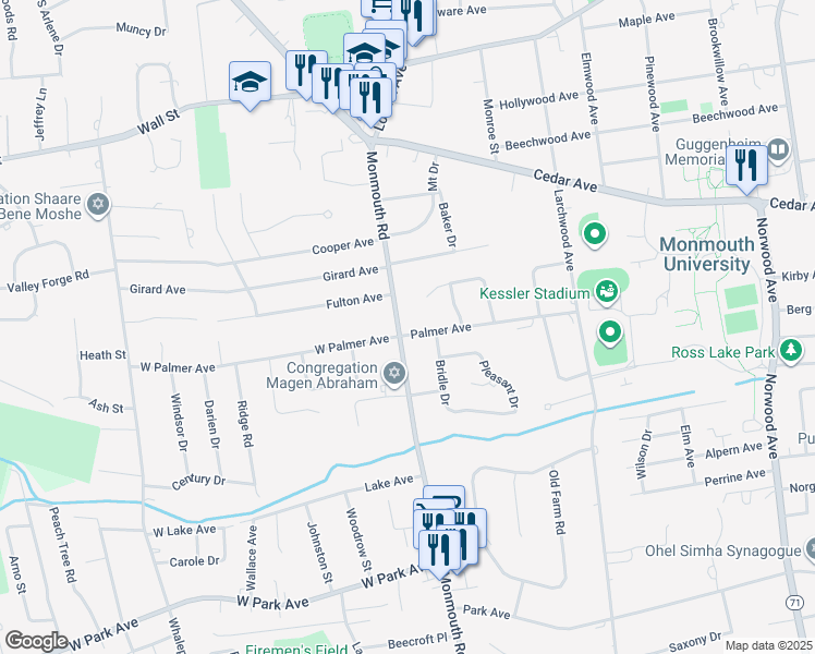map of restaurants, bars, coffee shops, grocery stores, and more near 460 Monmouth Road in West Long Branch