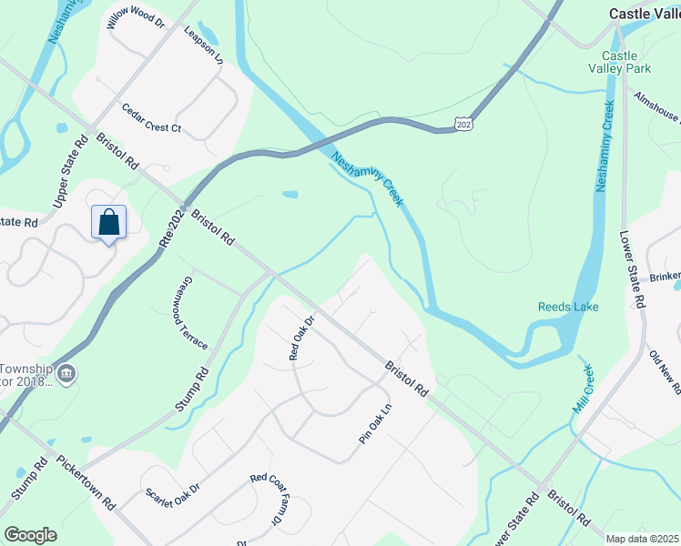 map of restaurants, bars, coffee shops, grocery stores, and more near 3535 Bristol Road in Doylestown
