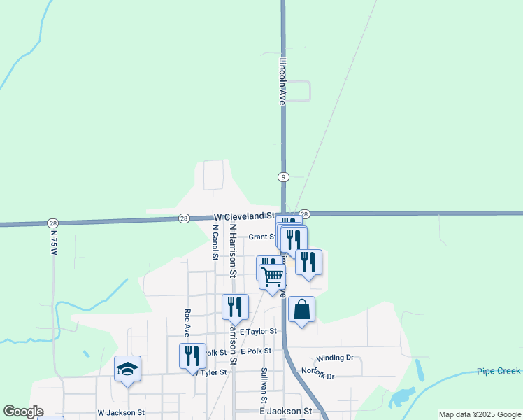 map of restaurants, bars, coffee shops, grocery stores, and more near 112 Indiana 28 in Alexandria