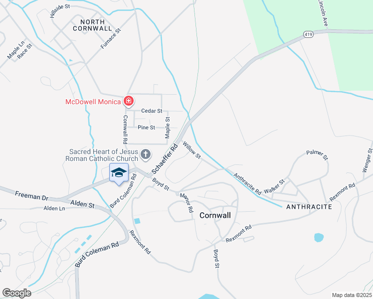 map of restaurants, bars, coffee shops, grocery stores, and more near 5 Willow Street in Cornwall