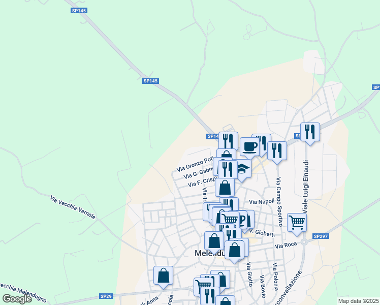 map of restaurants, bars, coffee shops, grocery stores, and more near 30 Via M. D'Azeglio in Melendugno