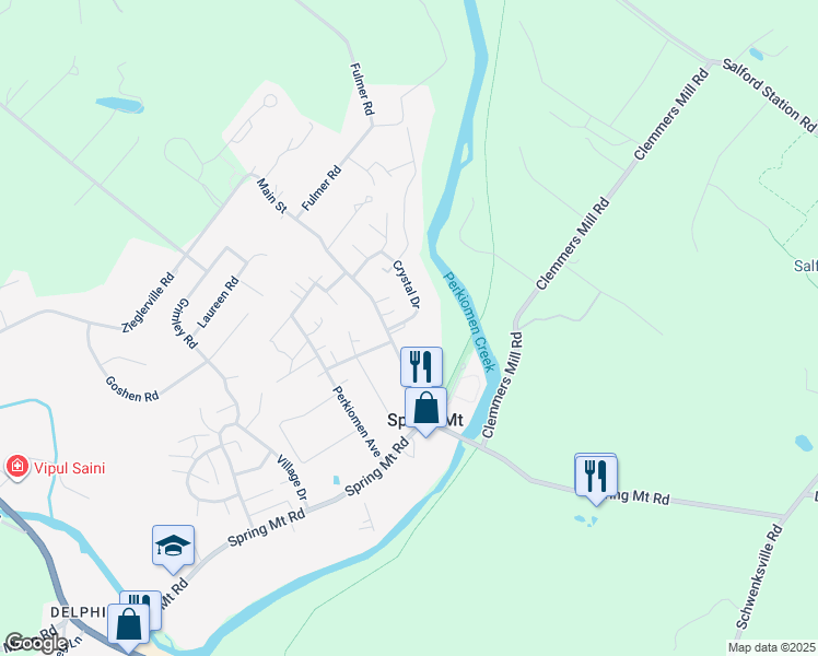 map of restaurants, bars, coffee shops, grocery stores, and more near 93 Crystal Drive in Schwenksville