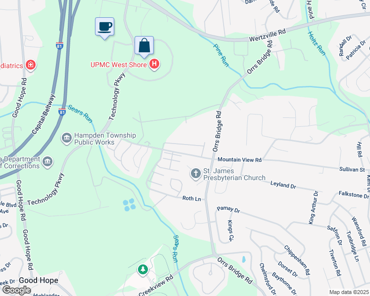 map of restaurants, bars, coffee shops, grocery stores, and more near 4157 Kittatinny Drive in Mechanicsburg