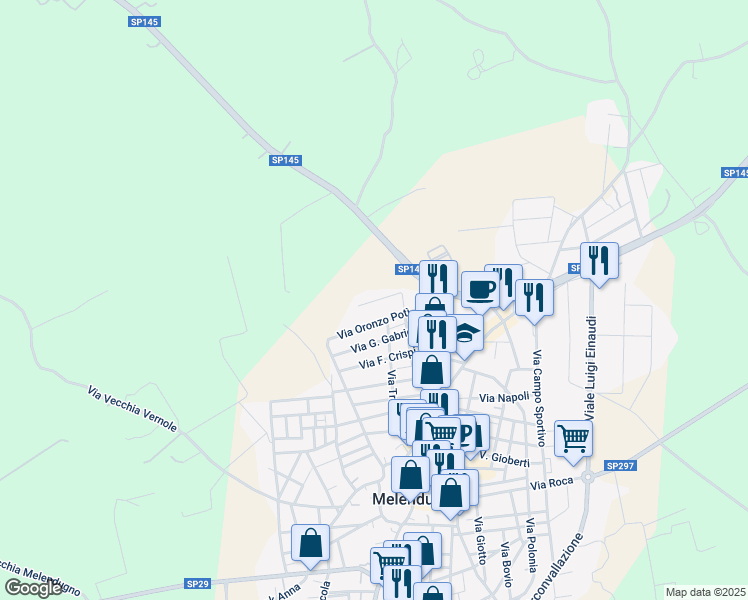 map of restaurants, bars, coffee shops, grocery stores, and more near 30 Via M. D'Azeglio in Melendugno