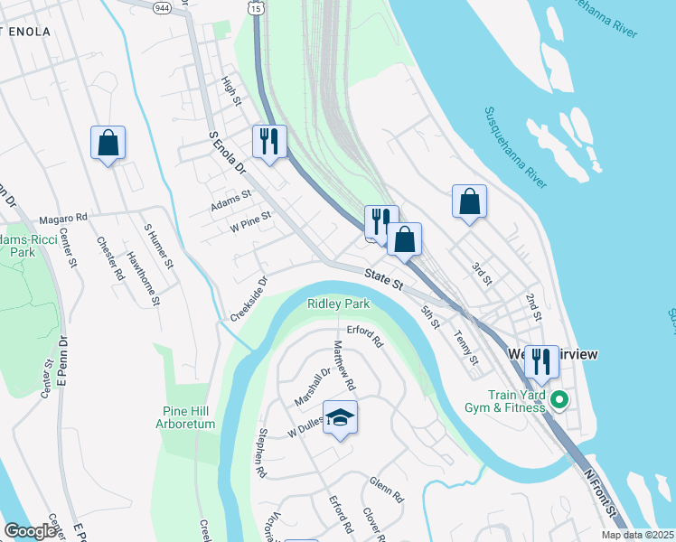map of restaurants, bars, coffee shops, grocery stores, and more near 530 State Street in Enola