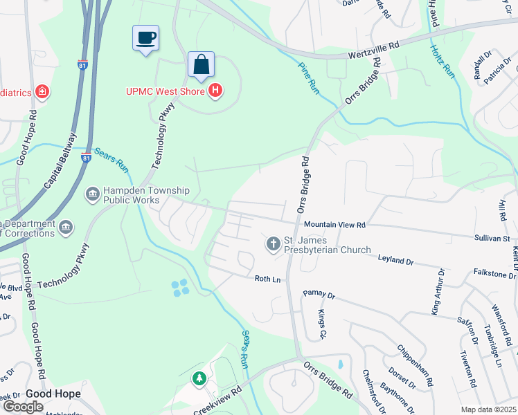 map of restaurants, bars, coffee shops, grocery stores, and more near 4157 Kittatinny Drive in Mechanicsburg