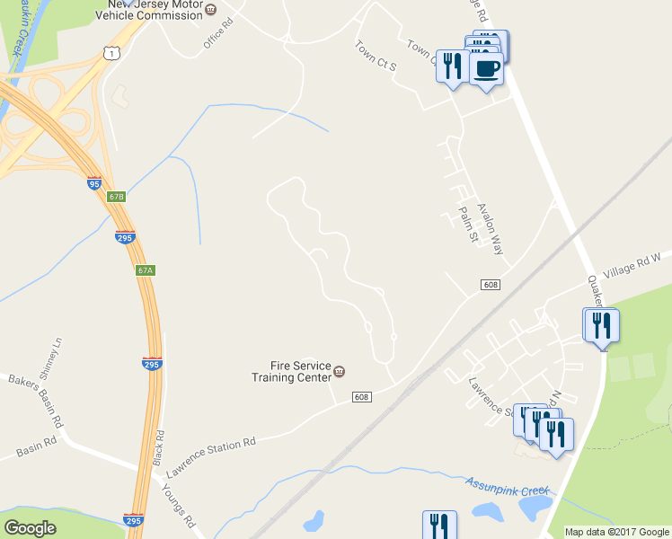map of restaurants, bars, coffee shops, grocery stores, and more near 69 Fountayne Lane in Lawrence Township