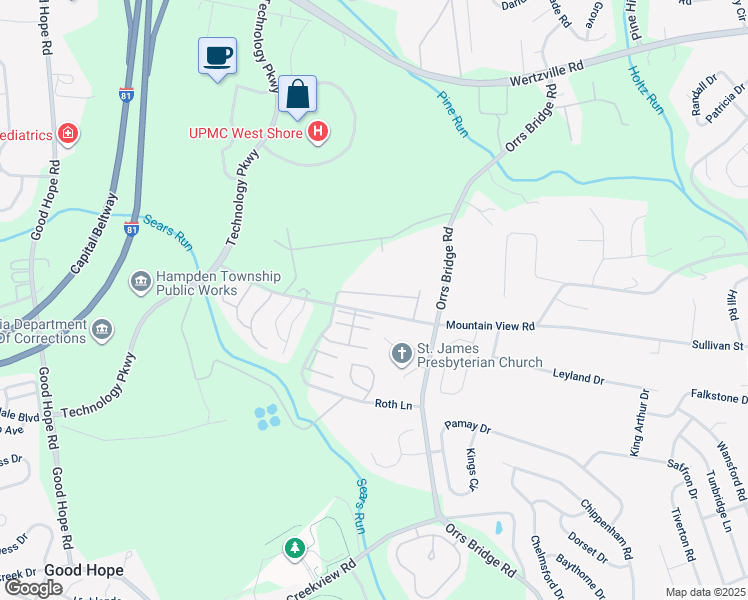 map of restaurants, bars, coffee shops, grocery stores, and more near 4165 Kittatinny Drive in Mechanicsburg