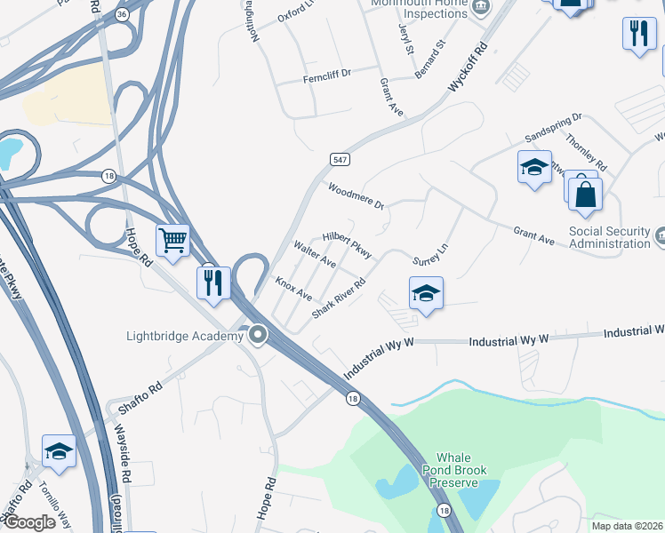 map of restaurants, bars, coffee shops, grocery stores, and more near 35 Ruth Place in Eatontown