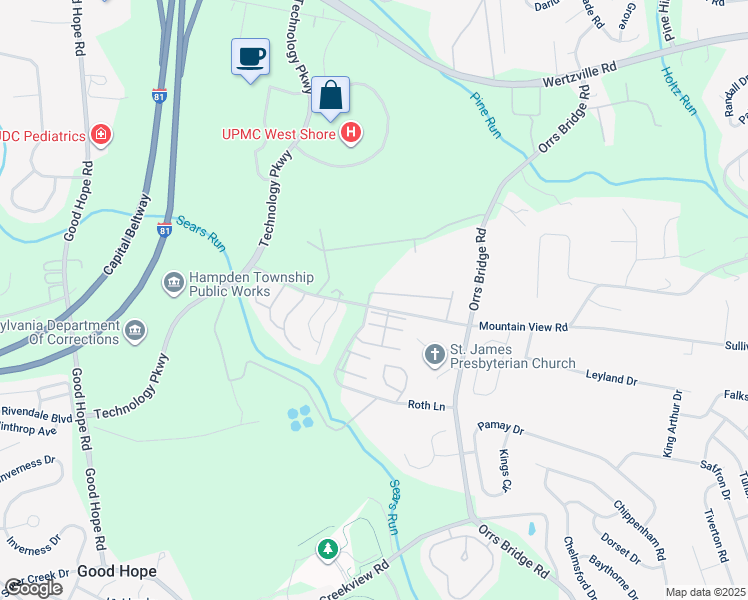 map of restaurants, bars, coffee shops, grocery stores, and more near 4197 Kittatinny Drive in Mechanicsburg