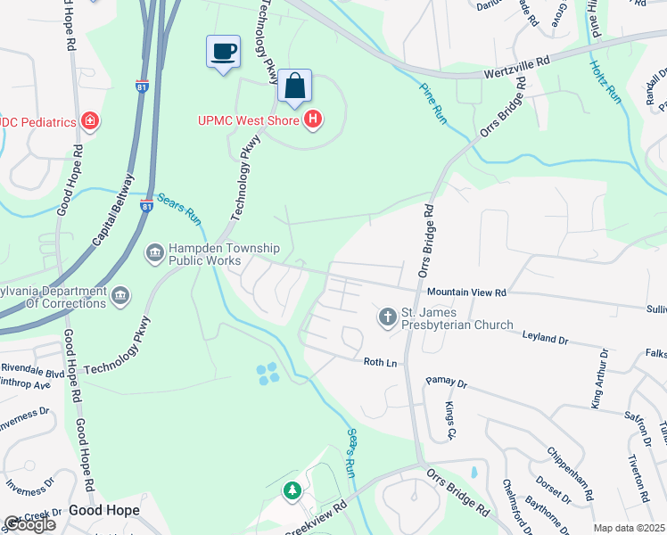 map of restaurants, bars, coffee shops, grocery stores, and more near 4197 Kittatinny Drive in Mechanicsburg