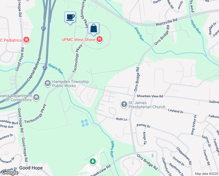 map of restaurants, bars, coffee shops, grocery stores, and more near 4185 Kittatinny Drive in Mechanicsburg